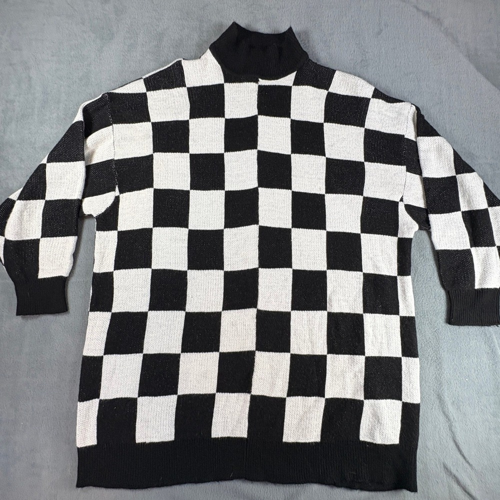 HM Divided‎ Checkerboard Oversized Mock Neck Sweater Black White XXL